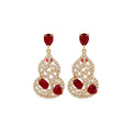 Copper Zircon Hollow Gourd Stud Earrings For Women Vintage Chinese Palace Style Jewelry view 5