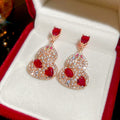Copper Zircon Hollow Gourd Stud Earrings For Women Vintage Chinese Palace Style Jewelry view 4