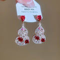 Copper Zircon Hollow Gourd Stud Earrings For Women Vintage Chinese Palace Style Jewelry view 2