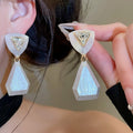 Light Luxury Metal Geometric Triangle Rhombus Rhinestone Stud Earrings For Women view 4