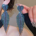 Copper Heart Rhinestone Tassel Drop Earrings With Silver Pins, Statement European Style view 3