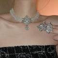 Light Luxury Rhinestone Crystal Teardrop Alloy Ear Clip Necklace Jewelry Set for Women view 2