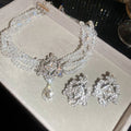 Light Luxury Rhinestone Crystal Teardrop Alloy Ear Clip Necklace Jewelry Set for Women view 3