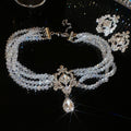 Light Luxury Rhinestone Crystal Teardrop Alloy Ear Clip Necklace Jewelry Set for Women view 1