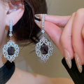 Copper Zircon Square Flower Stud Earrings, Elegant Palace Light Luxury Geometric Design view 4