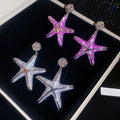 Copper Zircon Starfish Pendant Drop Earrings For Women, European Light Luxury Style view 2
