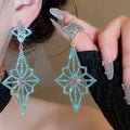 Alloy Rhinestone Rhombus Flower Earrings, Elegant European Court Style Light Luxury Jewelry view 4