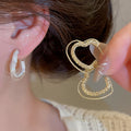 Copper Double Layer Star Heart Stud Earrings Minimalist Daily Commuter Versatile Jewelry view 2