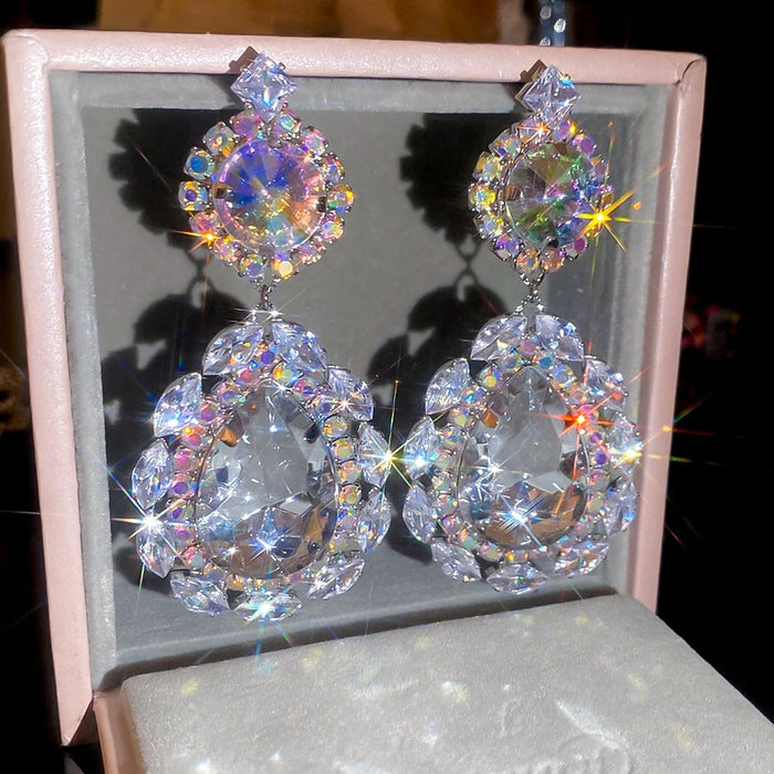 Copper Teardrop Stud Earrings With Rhinestone Palace Style Luxury Statement Design For Women