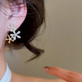 14K Gold Plated Silver Post Zircon Flower Faux Pearl Stud Earrings For Women view 3