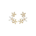 14K Gold Plated Silver Post Zircon Flower Faux Pearl Stud Earrings For Women view 5