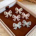 Sweet Bow Faux Pearl Stud Earrings With Silver Pins Enamel Dopamine Light Luxury Style view 3
