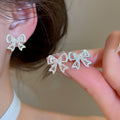 Sweet Bow Faux Pearl Stud Earrings With Silver Pins Enamel Dopamine Light Luxury Style view 2