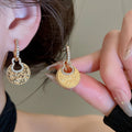 18K Gold Plated Copper Zircon Round Hoop Drop Earrings Playful Geometric Light Luxury Jewelry view 2