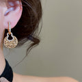 18K Gold Plated Copper Zircon Round Hoop Drop Earrings Playful Geometric Light Luxury Jewelry view 4