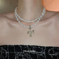Vintage Cross Faux Pearl Necklace Light Luxury Geometric Pendant Collarbone Chain view 3