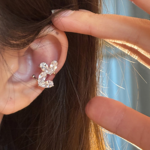 Korean Style Copper Zircon Heart Double Layer Clip-on Earrings Minimalist No-Piercing Ear Cuffs