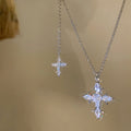 Light Luxury Stainless Steel Zircon Cross Fleur De Lis Clavicle Necklace For Women view 4