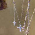 Light Luxury Stainless Steel Zircon Cross Fleur De Lis Clavicle Necklace For Women view 2