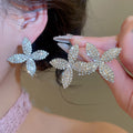 Copper Rhinestone Flower Stud Earrings Light Luxury Statement Floral Jewelry view 2