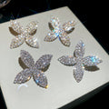 Copper Rhinestone Flower Stud Earrings Light Luxury Statement Floral Jewelry view 1