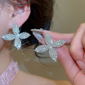 Copper Rhinestone Flower Stud Earrings Light Luxury Statement Floral Jewelry view 4