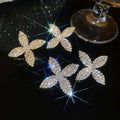 Copper Rhinestone Flower Stud Earrings Light Luxury Statement Floral Jewelry view 3