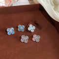 Elegant Copper Zircon Flower Rhombus Stud Earrings With Silver Posts, Dainty Luxury Style view 3
