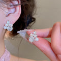 Copper Silver Needle Zircon Flower Pearl Stud Earrings For Women Sweet OL Fashion Jewelry view 4