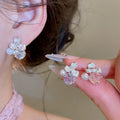 Copper Silver Needle Zircon Flower Pearl Stud Earrings For Women Sweet OL Fashion Jewelry view 2