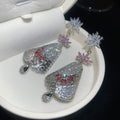 Vintage Copper Zircon Flower Teardrop Drop Earrings With Silver Needle Posts For Women view 3