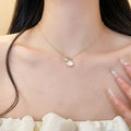 14K Gold Plated Copper Zircon Mother Of Pearl Leaf Necklace Elegant Minimalist Choker view 4