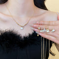 14K Gold Plated Copper Zircon Mother Of Pearl Leaf Necklace Elegant Minimalist Choker view 2