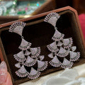 Light Luxury Copper Ginkgo Leaf Zircon Stud Earrings With Silver Pins For Women view 3