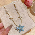 Summer Seashell Starfish Faux Pearl Necklace Cute Sweet Beach Vacation Collar for Women view 2