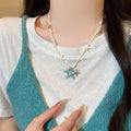 Summer Seashell Starfish Faux Pearl Necklace Cute Sweet Beach Vacation Collar for Women view 1