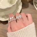 Korean Style Zircon Bow Open Ring For Women – Silver view 1