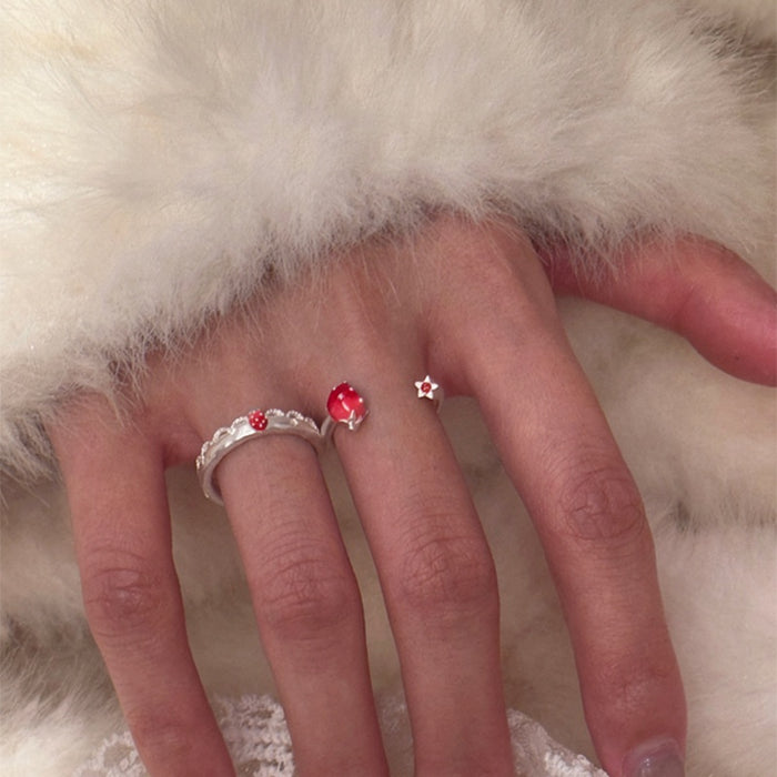Cartoon Enamel Star Strawberry Open Ring For Women