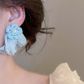 Sweet Chiffon Flower Faux Pearl Stud Earrings With Silver Pins For Beach Vacation Style view 4
