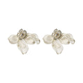 Sweet Chiffon Flower Faux Pearl Stud Earrings With Silver Pins For Beach Vacation Style view 5