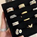 Vintage Style Textured Zircon Open Ring For Women view 3
