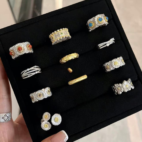 Vintage Style Textured Zircon Open Ring For Women