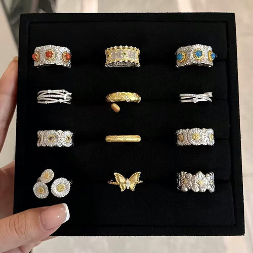 Vintage Style Textured Zircon Open Ring For Women
