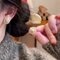 French Style Round Faux Pearl Zircon Stud Earrings With Silver Needle Light Luxury Elegant Jewelry view 4