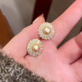 French Style Round Faux Pearl Zircon Stud Earrings With Silver Needle Light Luxury Elegant Jewelry view 3