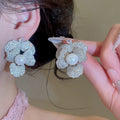 Luxury Floral Zircon Faux Pearl Bracelet Stud Earrings Ring Jewelry Set view 4