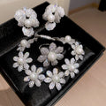 Luxury Floral Zircon Faux Pearl Bracelet Stud Earrings Ring Jewelry Set view 1