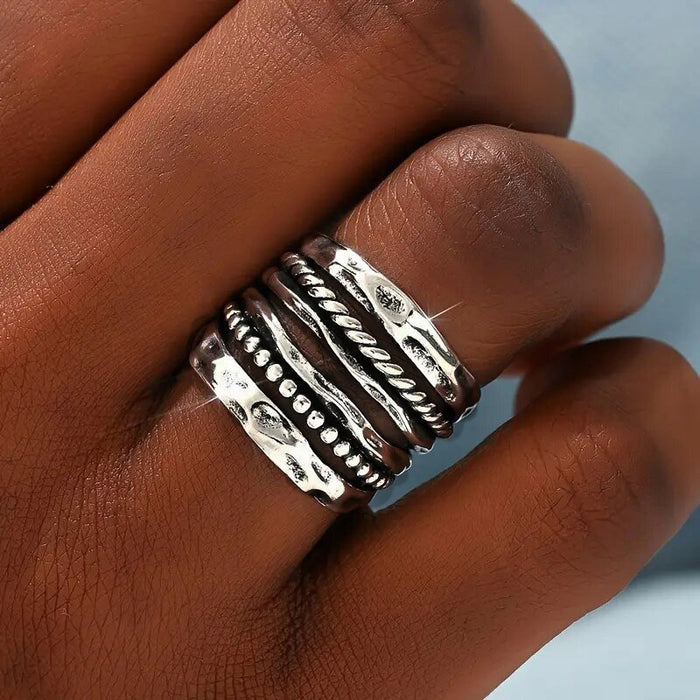 Antique Silver Vintage Ring For Women, Classical Old Money Style Fashion Jewelry