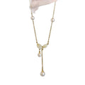 18K Real Gold Plated Zircon Leaf Faux Pearl Necklace For Women Elegant Light Luxury Collarbone Chain view 5
