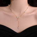 18K Real Gold Plated Zircon Leaf Faux Pearl Necklace For Women Elegant Light Luxury Collarbone Chain view 3